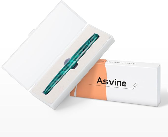Asvine C80 Fountain Pen #8 Medium Nib Large Handcraft Pen with Converter Pen Box Collection Set (Green Glitter)