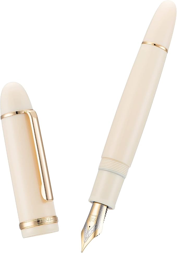 Jinhao X159 Ivory White Acrylic Fountain Pen, Size 8 Extra Fine Nib Gold Trim Classic Design Smooth Writing Pen with Converter