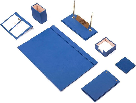 Luna Luxury Leather Desk Set – 9 Piece Executive Desk Organizer with Desk Pad, Fountain Pen Set, Pen Holder & A5 Note Case – Professional Office Desk Accessories – Multiple Colors (Blue)