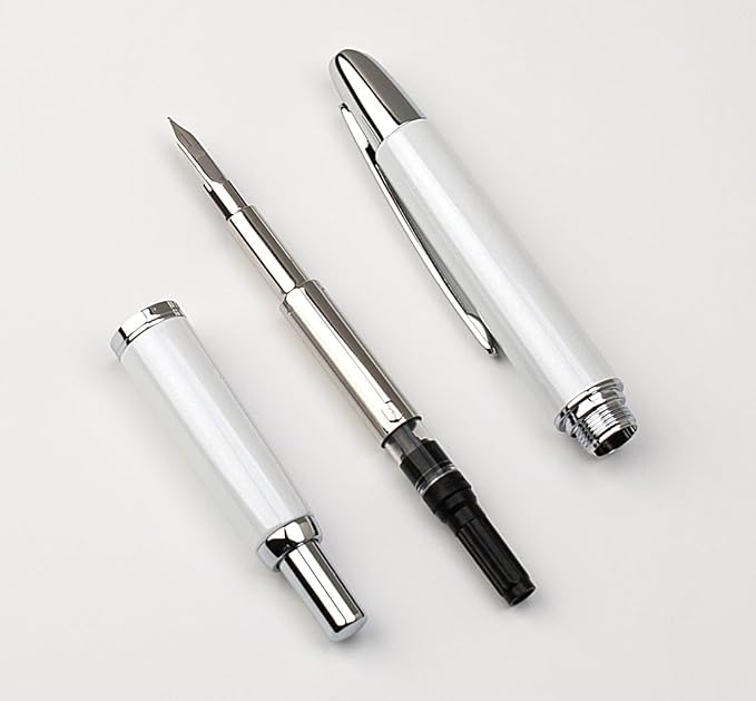 JINHAO 10 Press Fountain Pen, Retractable Metal Pen with Ink Converter (EF Nib 0.38mm, Pearl White)