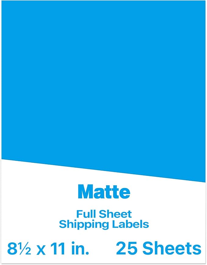 Matte Blue Printable Sticker Paper, 25 Sheets Printable Sticker Paper, Laser/Inkjet Printing- Letter Size (8.5" x 11")