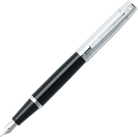 Sheaffer 300 Glossy Black Fountain Pen with Bright Chrome Cap, Chrome-Plated Trim, and Fine Nib