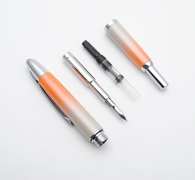 JINHAO 10 Press Fountain Pen, Retractable Metal Pen with Ink Converter (EF Nib 0.38mm, Gradient Orange)