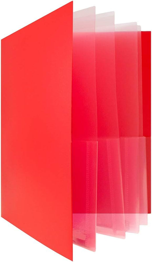 JAM PAPER Heavy Duty Plastic Multi Pocket Folders - 10 Pocket Organizer - Red - 2/Pack