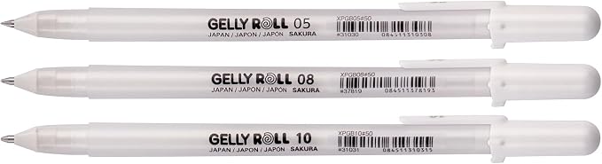 SAKURA Gelly Roll Basic White Gel Pen Set of 3, Assorted Sizes | Opaque Pens for Highlights, Drawing & Crafts