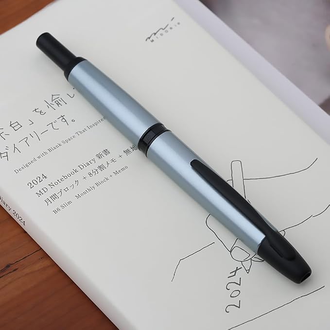 erofa Majohn A1 Press Fountain Pen Fine Nib with Box, Retractable Light Blue Metal Ink Pen with Converter Writing Set (Black Clip Version)