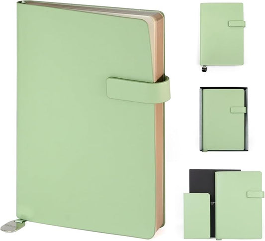 A5 Soft Cover Lined Notebook, Pen Holder & Gold Edges, 180° Lay Flat Journal, Large 5.7 x 8.4 in, Bookmark & Gift Box, Business Notebook for Work, Study, Travel(Grass Green)
