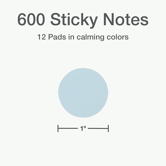 Redi-Tag Transparent Sticky Notes, 12 Pads Per Pack, Circle Sticky Notes, Round Adhesive Notes, Small Sticky Tabs for Organizing, 1 inch Diameter, 12 Calming Colors (1016718)