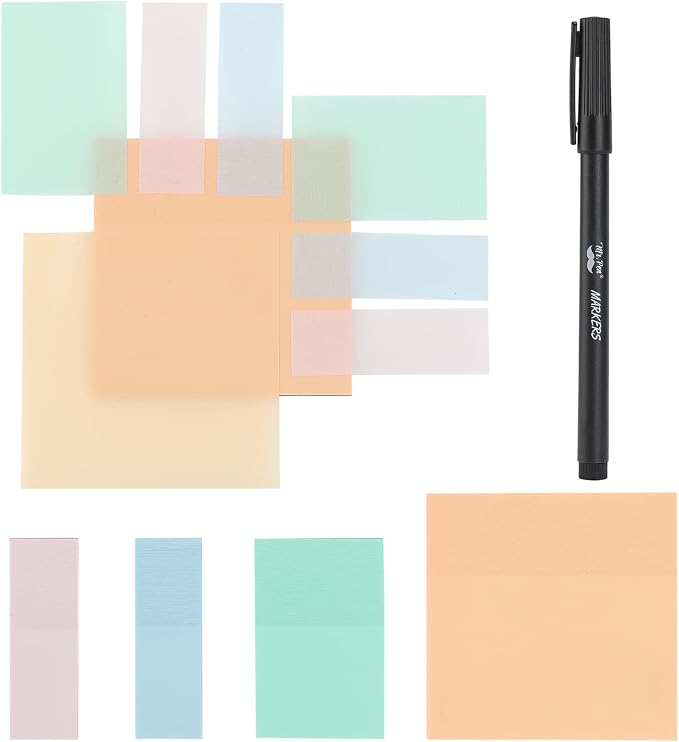 Mr. Pen- Transparent Sticky Notes Set, 200 Sheets | Transparent Sticky Notes and Planner Tabs with Black Fineliner Pen for Bible Study, Office, School, Planning
