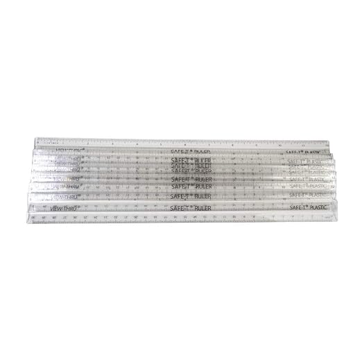 hand2mind Clear 12” Safe-T Plastic Ruler Set, Safety Ruler with Inches, Centimeters, and Millimeters, Semi-Flexible Ruler for Kids, Rulers Bulk for Classroom, School Supplies for Teachers (Set of 24)