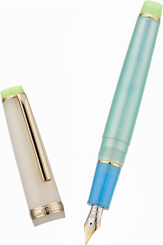 2PCS Jinhao 82 Fountain Pen Extra Fine Nib & Fine Nib with Converter, Mixed Macaroon Blue Red Gold Trim Writing Pen Set