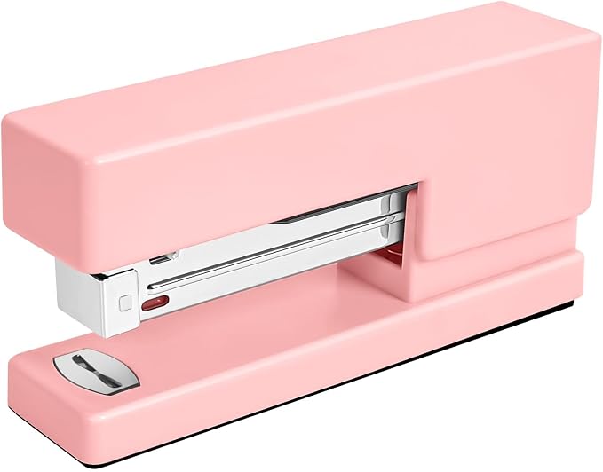 1 Desktop Stapler & 1 Tape Dispenser - 25 Sheet Capacity with 830 Staples and Staple Remover, Non-Slip for Office,School, Home & Classroom, Pink