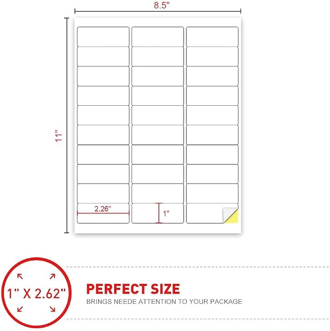 [100Sheet, 3000 Labels] Address Mailing Shipping Amazon FBA Barcode Labels 1 x 2 5/8 for Laser/Inkjet Printer, 30-up Return Address Labels Name Tag Stickers for School Supplies