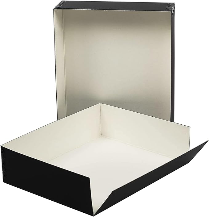 Lineco Drop Front Archival Storage Box, 8.75x10.75x3 in, Black, 2 Pack | Acid-Free with Metal Edge, Preserves Picture Longevity, Organize Photos, Newspapers, Prints, Documents, Crafts, DIY
