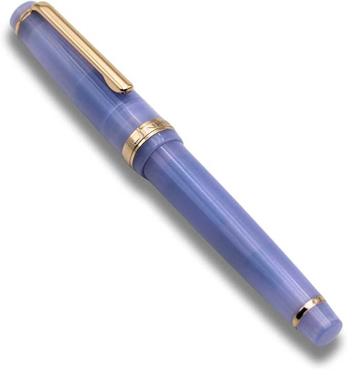 82 Fountain Pen - Iridium Fine Nib with Ink Converter | Acrylic Material Pen Barrel,Transparent Purple,Gold Trim
