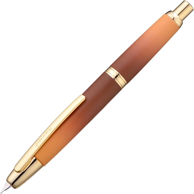Jinhao 10 Press Fountain Pen with Box, Caramel Orange Gradient Retractable Extra Fine Nib with Ink Converter Set (Golden Clip)