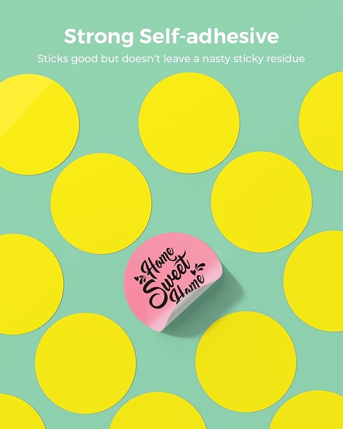 MUNBYN 2 Inch Color Circle Thermal Sticker Label, Self-Adhesive Round Direct Thermal Label for Logo Design, White Pink Green Yellow, 3000 Sheets/4 Rolls