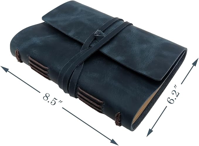 CooLeathor Blue Notebook Journal - Best Genuine Leather Journaling for write A5 Size Diary 6.2x8.5 Inch,Notepad For Man,Women,Vintage,Gifts,Work,Study,Personal,Dark Blue