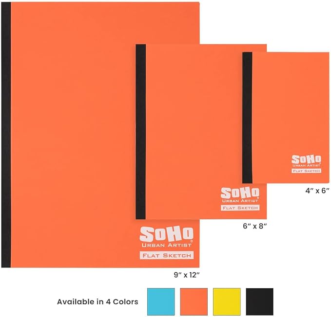 SoHo Urban Artist Tape Bound Lay Flat Sketch Book, Blue Cover, 4x6 4 Pack, 30 Sheets Each (120 Total), Smooth Mixed Media Sketchbook, 71lb. (106 GSM) Paper Travel Art Journal, Soft Cover