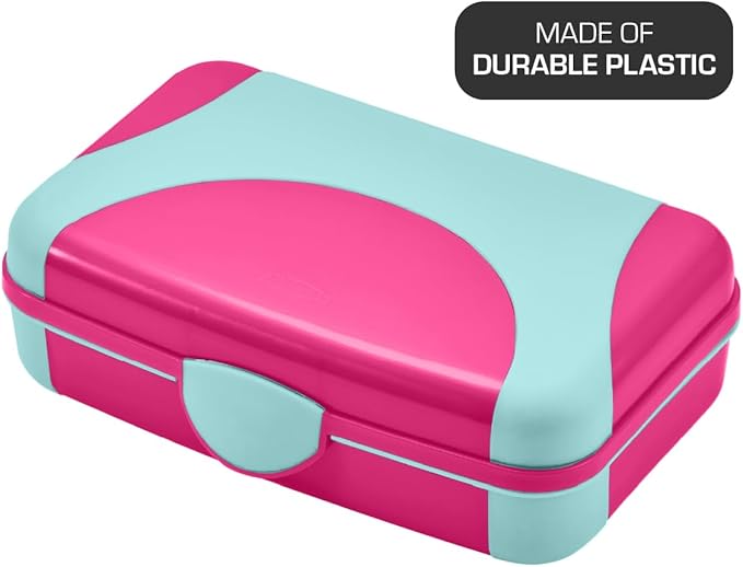 LockerMate by Bostitch Hard Pencil Case, Durable Plastic Pencil Box, Kid-Friendly Design, Pink & Blue