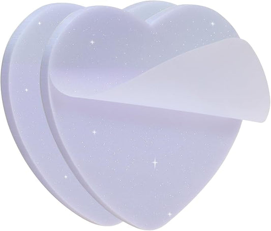 ONLYKXY Glitter Heart Shape Transparent Sticky Notes for Annotating,2.8in Pastel Color Waterproof Index Sticker Self-Stick Book Tabs Soft PET Marker Memo Pad for Home School Office (2, Purple)