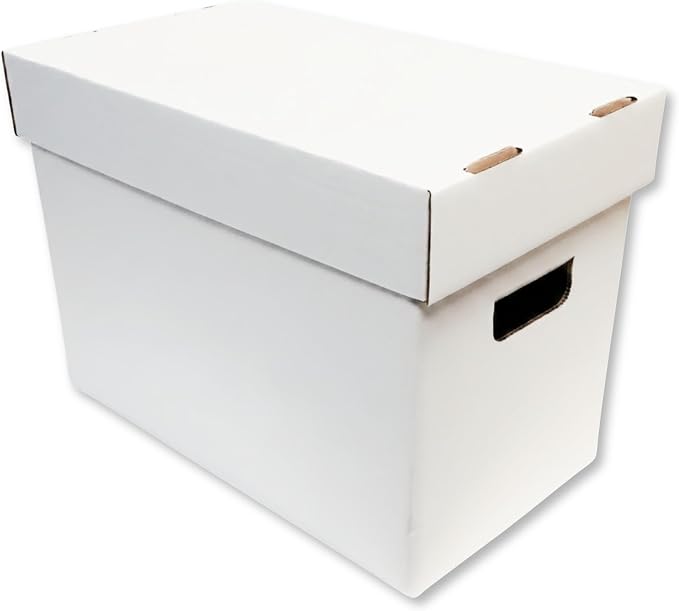 Max Protection Magazine Storage Boxes with Lids - Heavy Duty, 1 Pack | 200 lb Test Corrugated, Made in USA, File and Document Organizer, White, Tool-Free Assembly