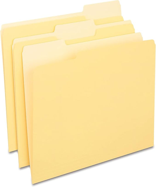 Staples File Folders, Letter Size, 1/3‑Cut Tabs, Yellow, Durable Paper Stock, 200/Carton