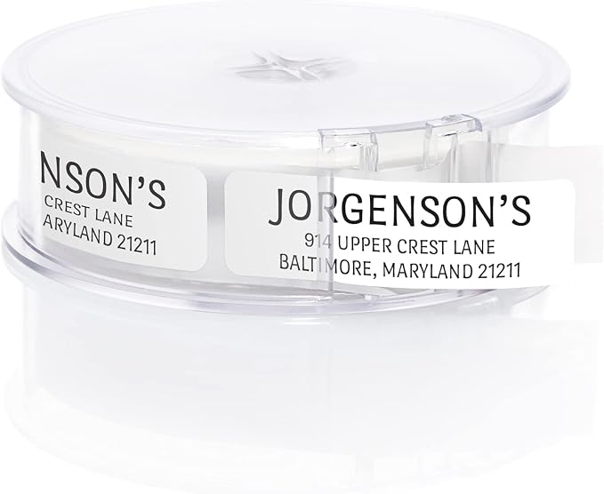 White with Black Print Modern Rolled Address Label/Roll of 250 Personalized Address Labels/Designer Return Address Stickers in Elegant Plastic Dispenser
