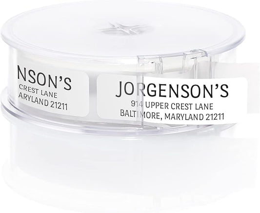 White with Black Print Modern Rolled Address Label/Roll of 250 Personalized Address Labels/Designer Return Address Stickers in Elegant Plastic Dispenser
