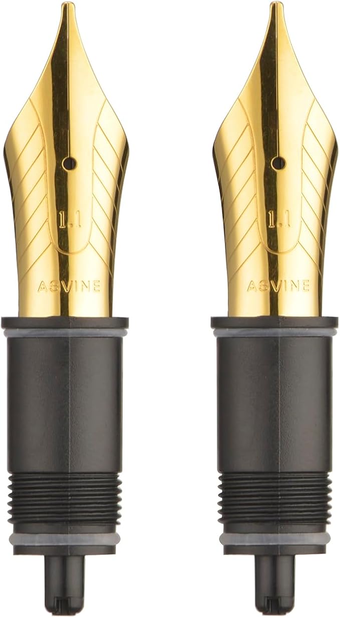 Asvine Set of 2 Number 8 Fountain Pen Replacement 1.1 Stub Nib - Compatible with C2000, V800 and C80- Gold