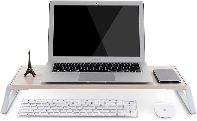 Wooden Steel Monitor Stand Riser With Storage Space Supports 22lb For Laptop Computer And 27 Inch iMac With Aluminum Legs (Black)