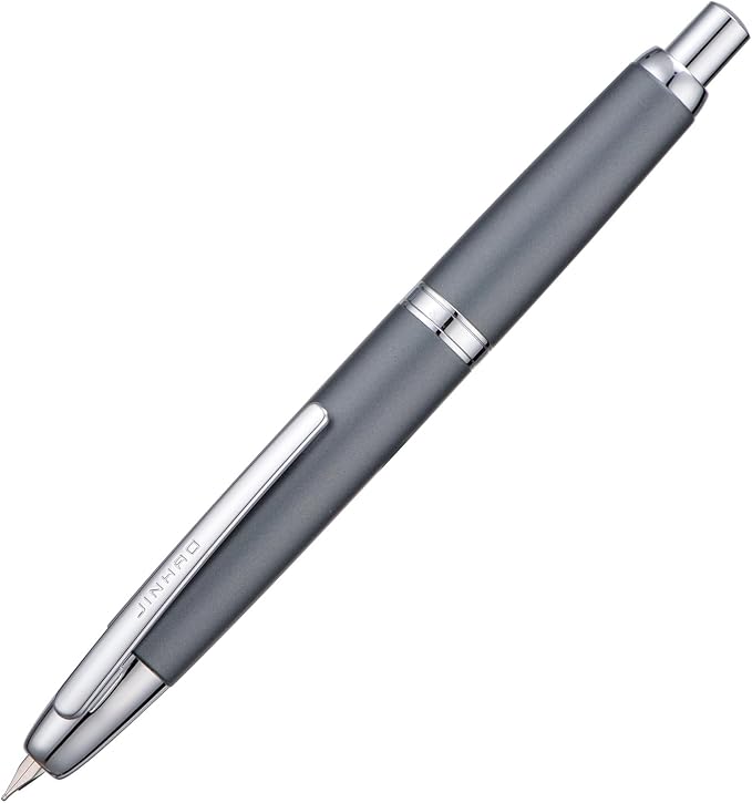 Jinhao 10 Press Fountain Pen with Box, Metal Gray Retractable Extra Fine Nib with Ink Converter Set (Silver Clip)