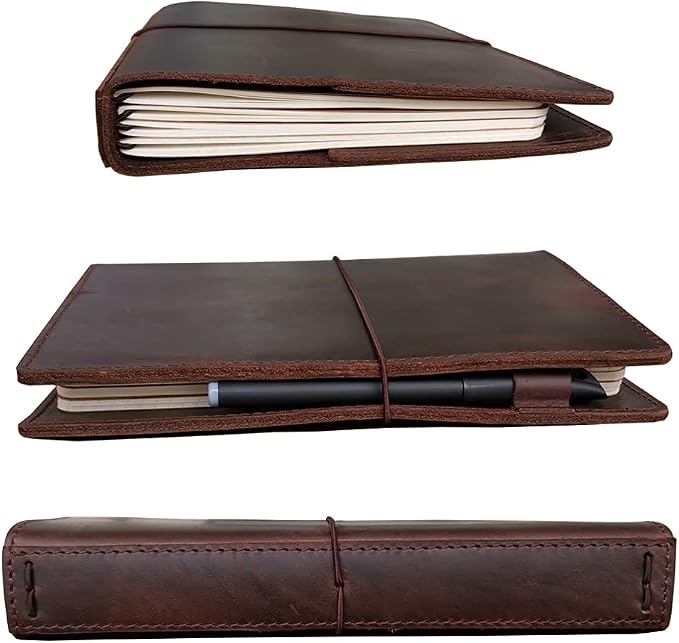 newestor Travelers Notebook Cover with Inner Pockets, Card Slots and Pen Holder, A5 Size, Dark Brown