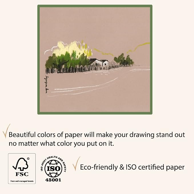 Toned Gray & Tan 4 Colors Sketchbook Paper Pad for Oil Pastel Colored Pencils Charcoal, 7.2 x 10”, f40 Sheets Papelsino