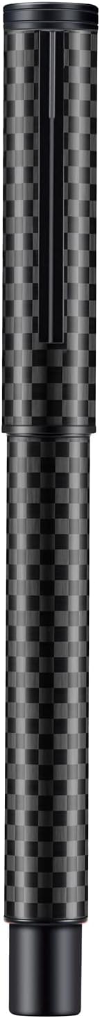 HONG DIAN 1861 Fountain Pen, Long Blade Nib, Black Carbon Fiber Design with Converter and Metal Pen Case Set