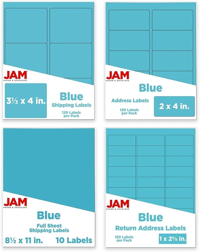 JAM PAPER Shipping & Mailing Address Labels - Multi Size Assortment - Blue - 370/Pack