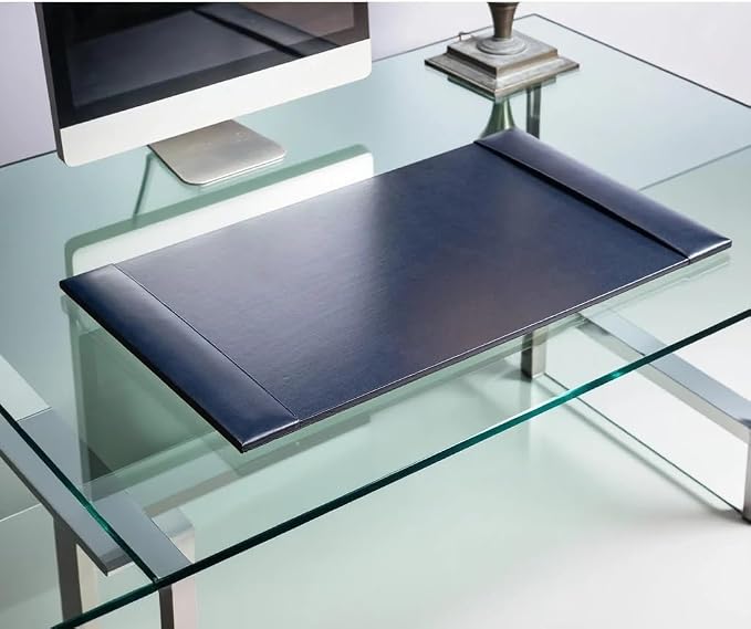 Dacasso Bonded Pad with Side Rails Luxury Leather Desk Blotter for Writing, 30 x 18 (Navy Blue)