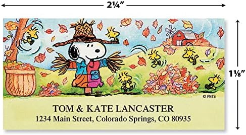 Colorful Images Scarecrow Fall Peanuts Return Address Mailing Labels, Personalize with Name & Shipping Address, Set of 144 Self Adhesive, Easy Peel Flat Sticker Label Sheets, Large