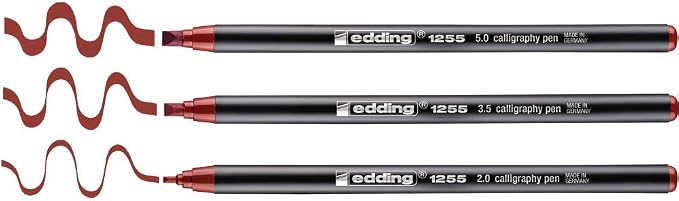 edding 1255 calligraphy pen - crimson lake - 3 pens - calligraphy nib 2-5 mm - fibre pens for paper, wood, terracotta, canvas - hand lettering, bullet journals, thank you cards, calligraphy books