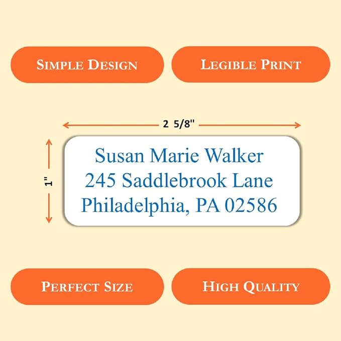 Return Address Labels Personalized, Address Labels for Envelopes, Return Labels Personalized Self Adhesive - Mailing Labels for Envelopes, 600 Labels On Sheets (White) - 21 Colors, 2 5/8" x 1"