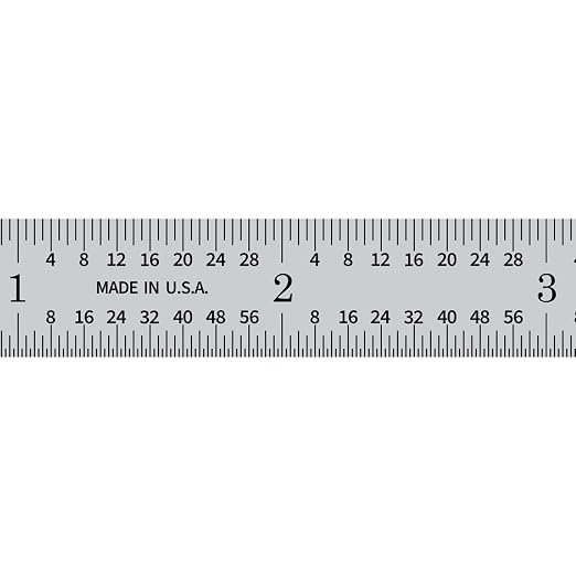 PEC Tools Steel Rule, 12 Inch, Flexible, 4R (1/8",1/16",1/32",1/64") Satin Chrome Finish, Made in USA