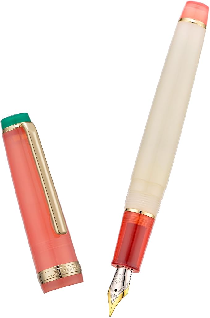 2PCS Jinhao 82 Fountain Pen Extra Fine Nib & Fine Nib with Converter, Mixed Macaroon Blue Red Gold Trim Writing Pen Set