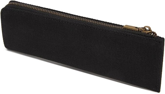 Canvas Pencil Case Slim Pencil Pouch Durable Zipper Stationery Bag Small Travel Use （Black/Canvas）