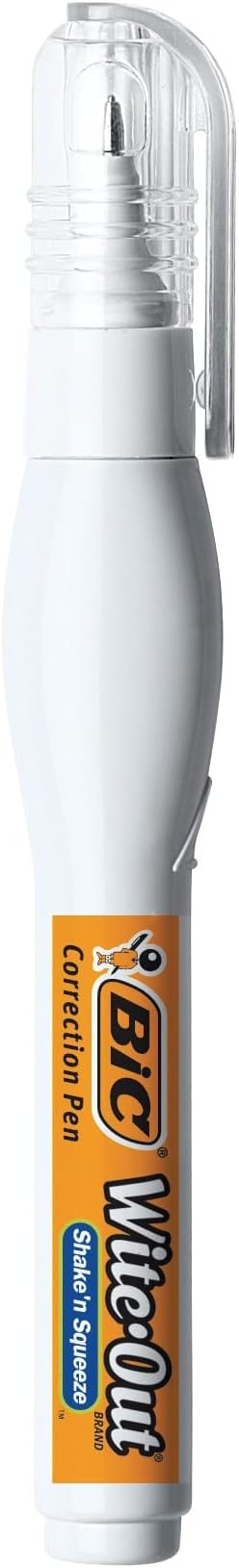 BIC Wite-Out Brand Shake 'n Squeeze Correction Pen, 8 ML Correction Fluid, School Supplies for Students and Teachers, Fast and Precise, 4-Count Pack in White