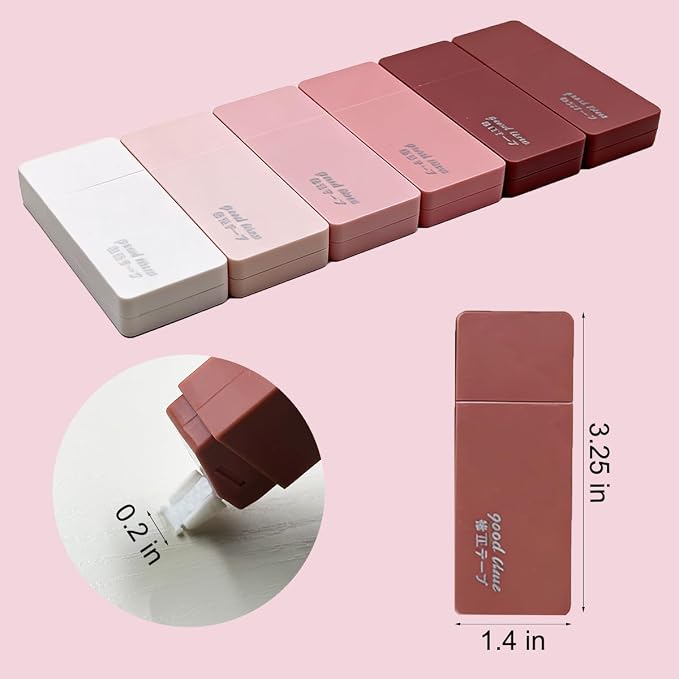 LOPURO White Correction Tape, 6Pcs Cute White Out Correction Tape,Pastel Color Correction Tapes Eraser Easy to Use Instant Applicator for School Office Home Aesthetic Supplies (Pink)