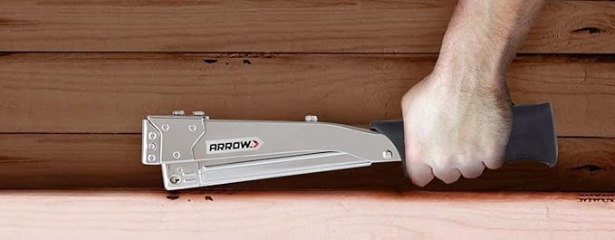 Arrow HT55BL Hammer Tacker, Manual Stapler for Construction and Insulation, Ergonomic Grip Handle, Dual-Capacity Rear-Load Magazine, Fits 1/4”, 5/16", or 3/8" Staples, Silver