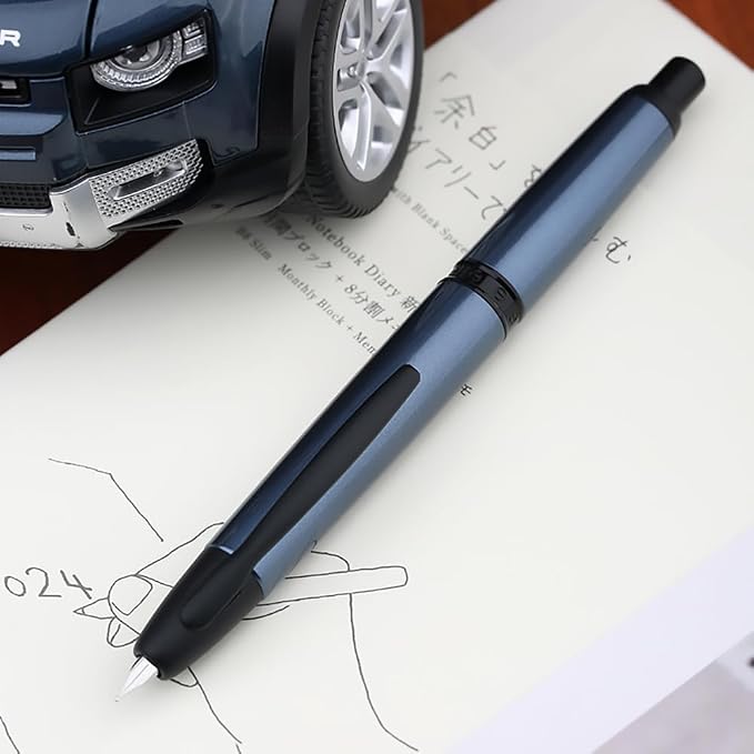 erofa Majohn A1 Press Fountain Pen Fine Nib with Box, Retractable Blue Metal Ink Pen with Converter Writing Set (Black Clip Version)