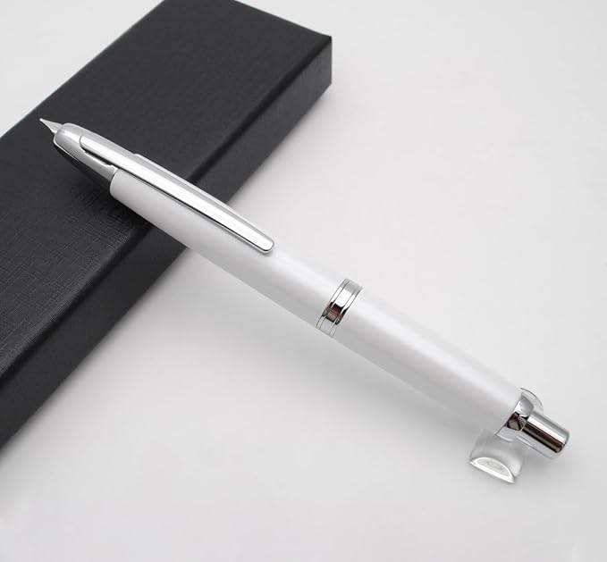 JINHAO 10 Press Fountain Pen, Retractable Metal Pen with Ink Converter (EF Nib 0.38mm, Pearl White)