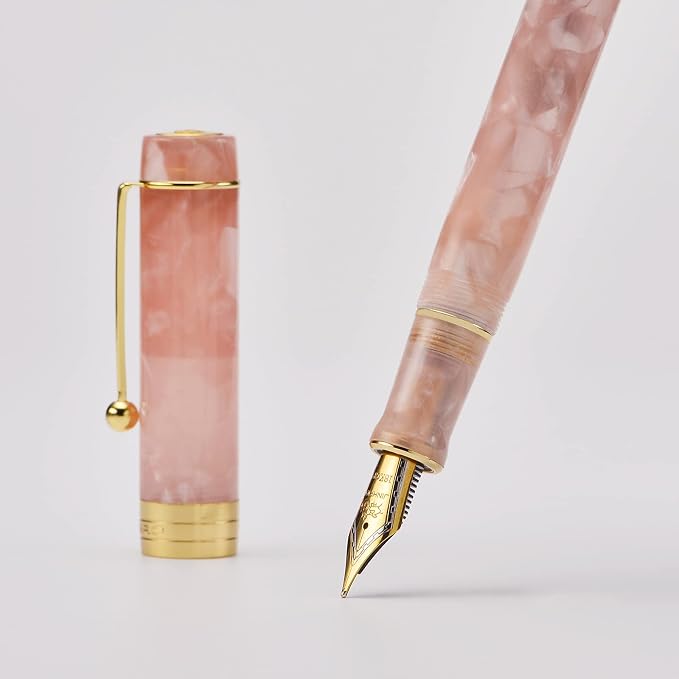Jinhao 100 Fountain Pen Celluloid Classic Style, #6 Nib Smooth Writing Instrument with Refillable Converter and Pen Case Set