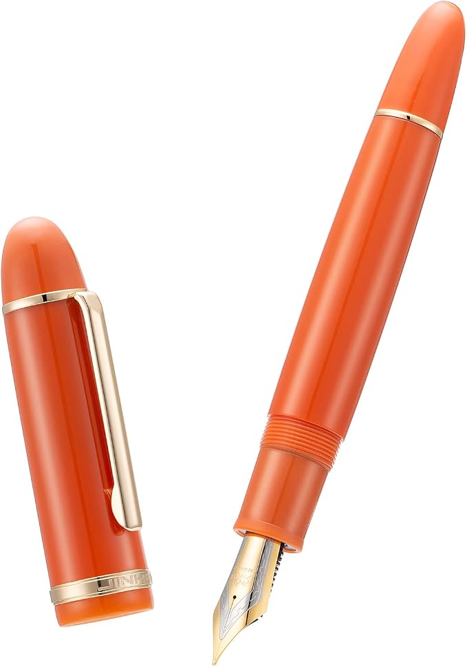 Jinhao X159 Orange Acrylic Fountain Pen, Size 8 Medium Nib Gold Trim Classic Design Smooth Writing Pen with Converter